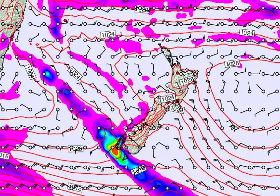 New Zealand forecast chart for Friday, April 3rd, 2026 at 12:00 PM