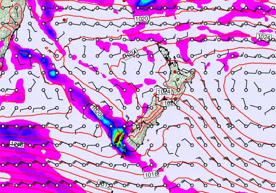 New Zealand forecast chart for Friday, April 3rd, 2026 at 6:00 PM