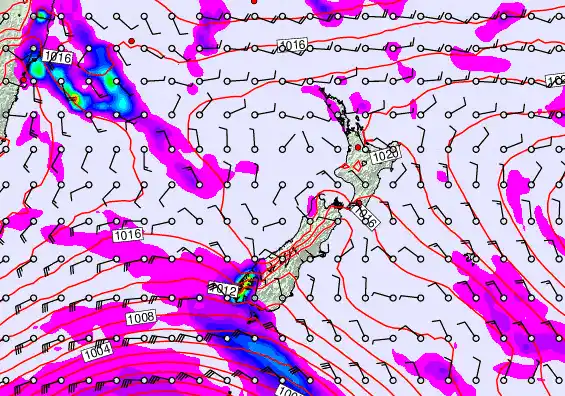 New Zealand forecast chart for Sunday, April 5th, 2026 at 6:00 AM