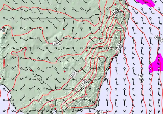 New South Wales forecast chart for Sunday, March 29th, 2026 at 12:00 PM