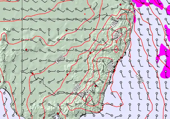New South Wales forecast chart for Sunday, March 29th, 2026 at 6:00 PM