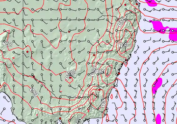 New South Wales forecast chart for Wednesday, April 1st, 2026 at 12:00 PM