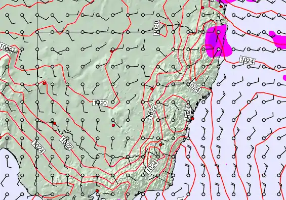 New South Wales forecast chart for Thursday, April 2nd, 2026 at 12:00 PM