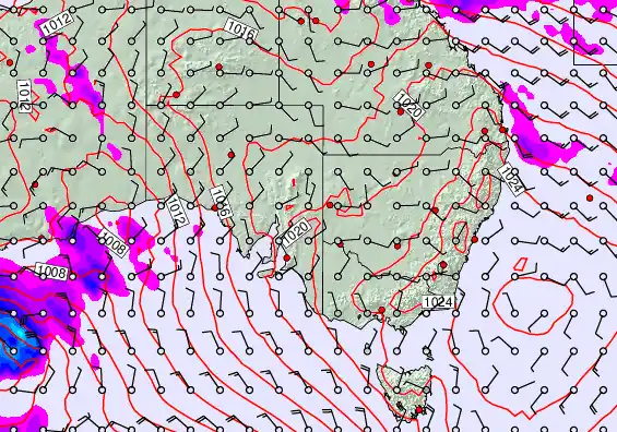South East Australia forecast chart for Monday, March 30th, 2026 at 12:00 PM