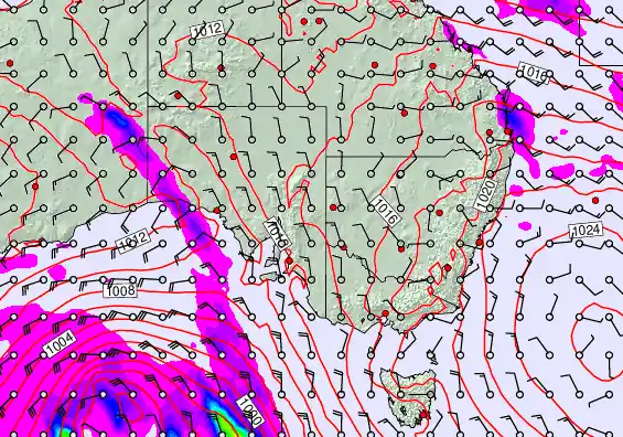 South East Australia forecast chart for Tuesday, March 31st, 2026 at 6:00 AM
