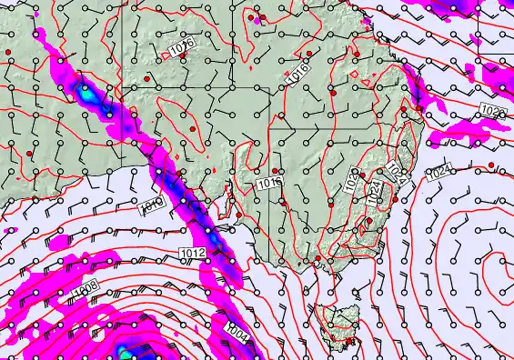 South East Australia forecast chart for Tuesday, March 31st, 2026 at 12:00 PM