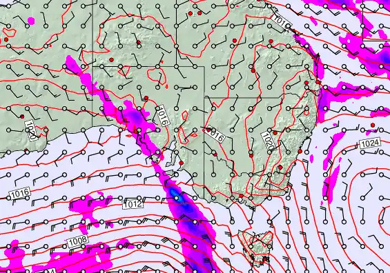 South East Australia forecast chart for Tuesday, March 31st, 2026 at 6:00 PM