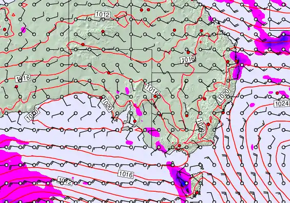 South East Australia forecast chart for Wednesday, April 1st, 2026 at 6:00 AM