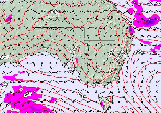 South East Australia forecast chart for Wednesday, April 1st, 2026 at 12:00 PM