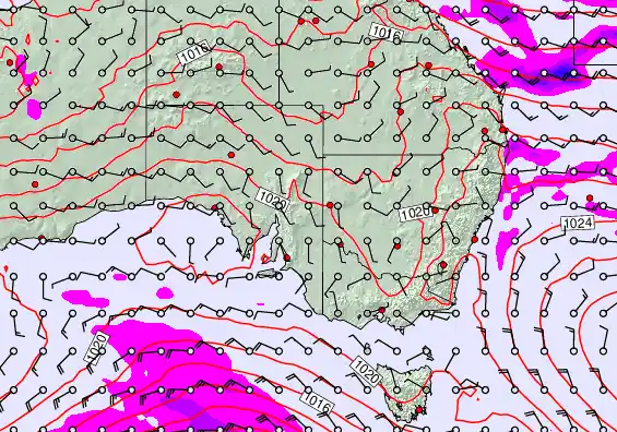 South East Australia forecast chart for Wednesday, April 1st, 2026 at 6:00 PM