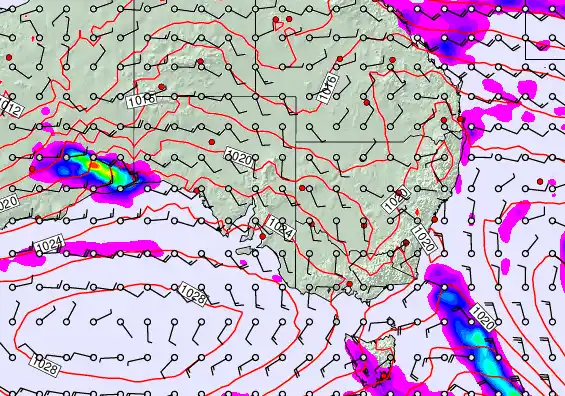 South East Australia forecast chart for Thursday, April 2nd, 2026 at 6:00 PM