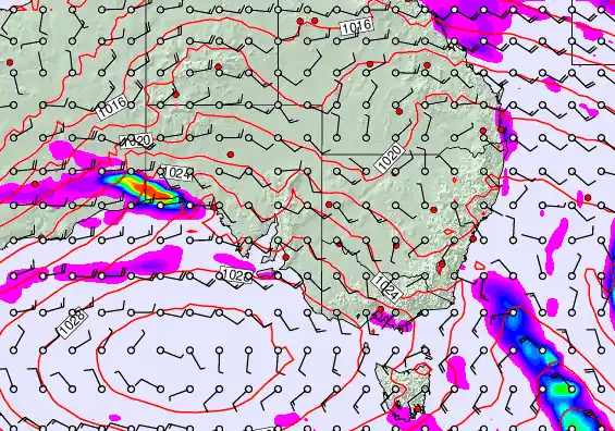 South East Australia forecast chart for Friday, April 3rd, 2026 at 12:00 AM