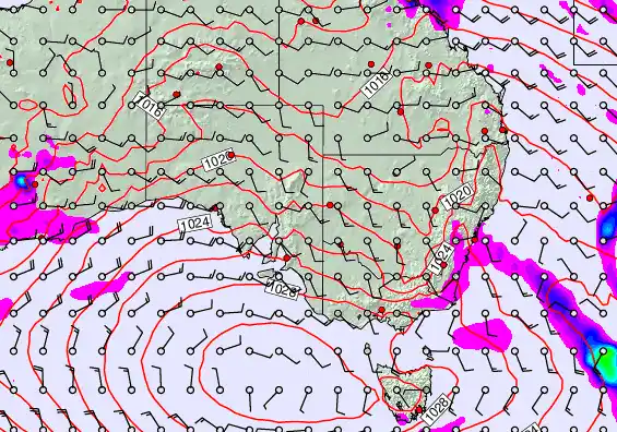 South East Australia forecast chart for Friday, April 3rd, 2026 at 12:00 PM