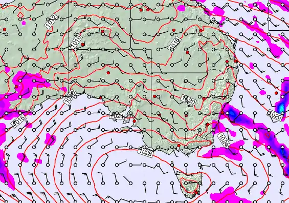 South East Australia forecast chart for Friday, April 3rd, 2026 at 6:00 PM
