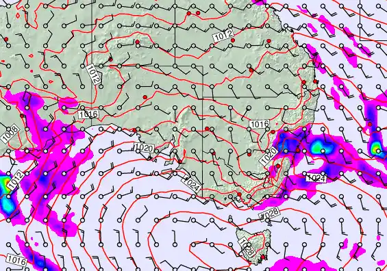 South East Australia forecast chart for Saturday, April 4th, 2026 at 6:00 AM