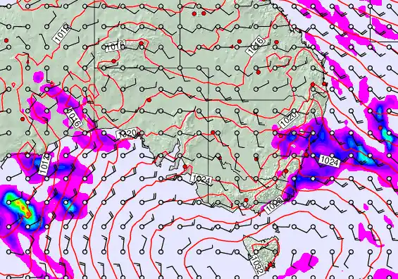 South East Australia forecast chart for Saturday, April 4th, 2026 at 12:00 PM