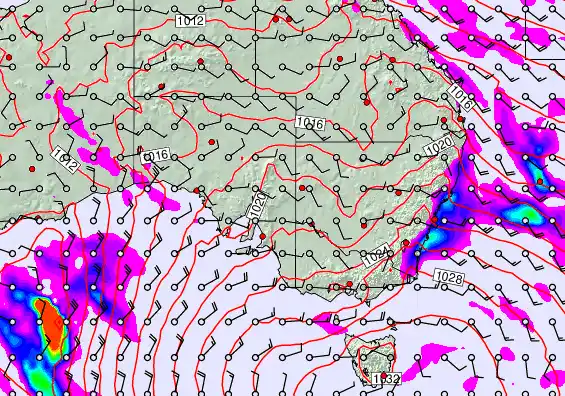 South East Australia forecast chart for Saturday, April 4th, 2026 at 6:00 PM