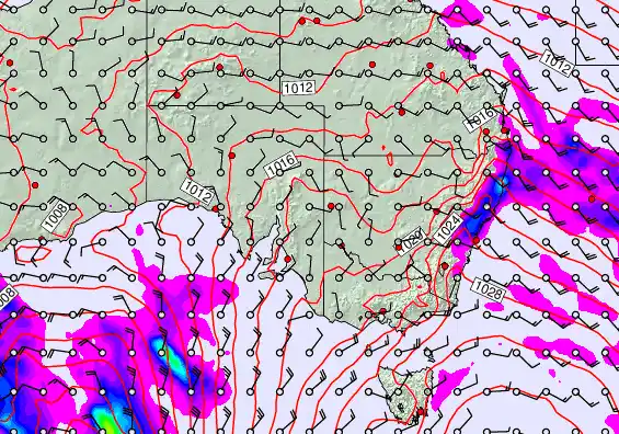 South East Australia forecast chart for Sunday, April 5th, 2026 at 6:00 AM