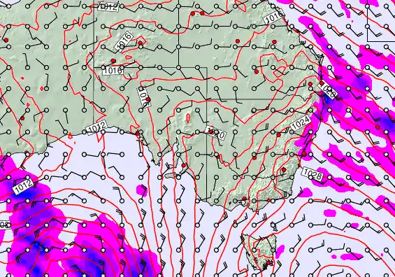 South East Australia forecast chart for Sunday, April 5th, 2026 at 12:00 PM