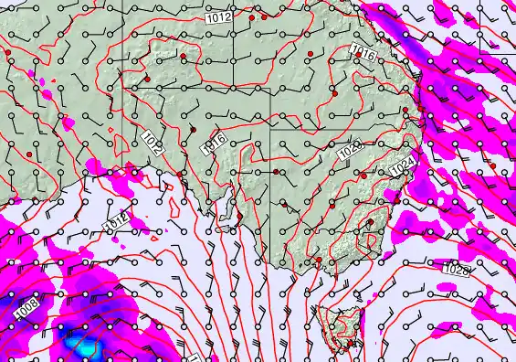 South East Australia forecast chart for Sunday, April 5th, 2026 at 6:00 PM