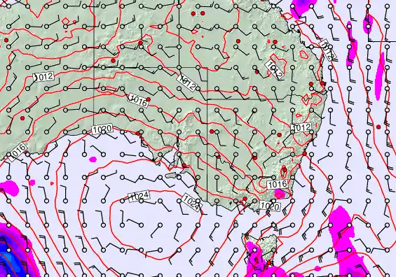 South East Australia forecast chart for Thursday, April 9th, 2026 at 6:00 AM