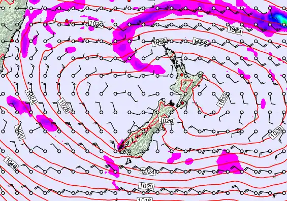 New Zealand forecast chart for Thursday, April 2nd, 2026 at 12:00 AM