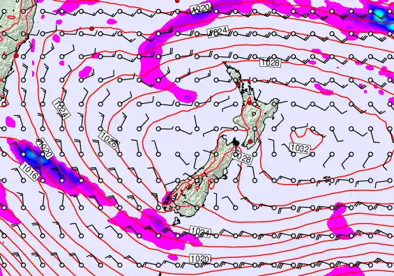 New Zealand forecast chart for Thursday, April 2nd, 2026 at 6:00 AM