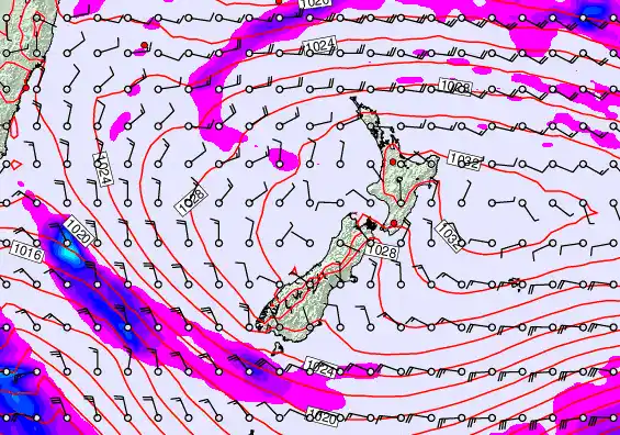 New Zealand forecast chart for Thursday, April 2nd, 2026 at 12:00 PM