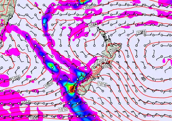 New Zealand forecast chart for Friday, April 3rd, 2026 at 12:00 PM