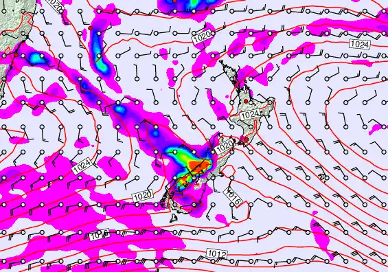 New Zealand forecast chart for Saturday, April 4th, 2026 at 12:00 AM