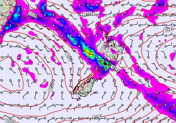 New Zealand forecast chart for Sunday, April 5th, 2026 at 12:00 AM
