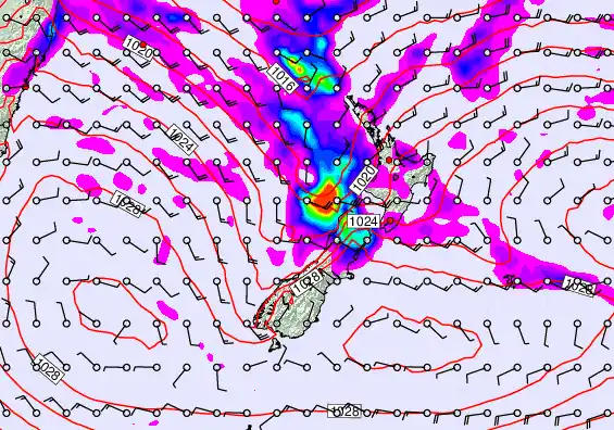 New Zealand forecast chart for Sunday, April 5th, 2026 at 12:00 PM