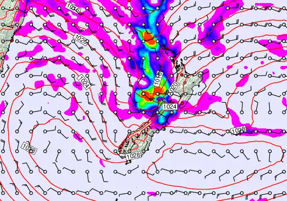 New Zealand forecast chart for Sunday, April 5th, 2026 at 6:00 PM