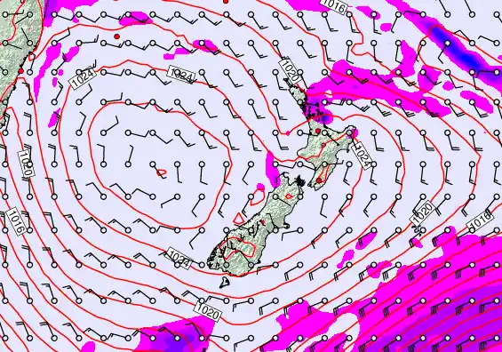 New Zealand forecast chart for Tuesday, March 31st, 2026 at 6:00 PM