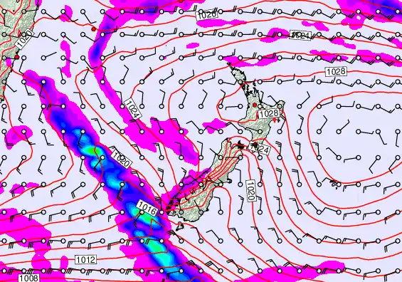 New Zealand forecast chart for Friday, April 3rd, 2026 at 6:00 AM