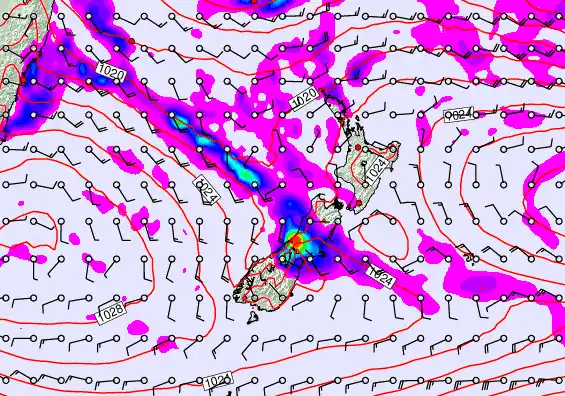 New Zealand forecast chart for Saturday, April 4th, 2026 at 6:00 PM
