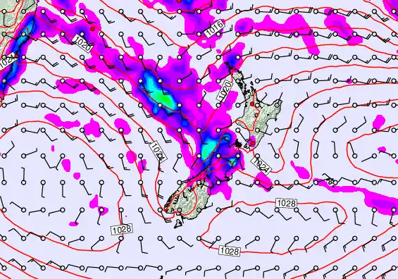 New Zealand forecast chart for Sunday, April 5th, 2026 at 6:00 AM