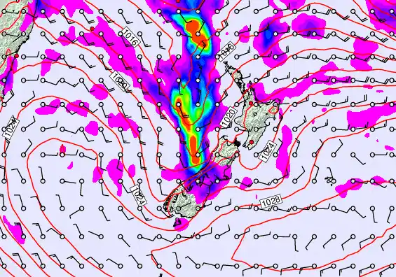 New Zealand forecast chart for Sunday, April 5th, 2026 at 6:00 PM