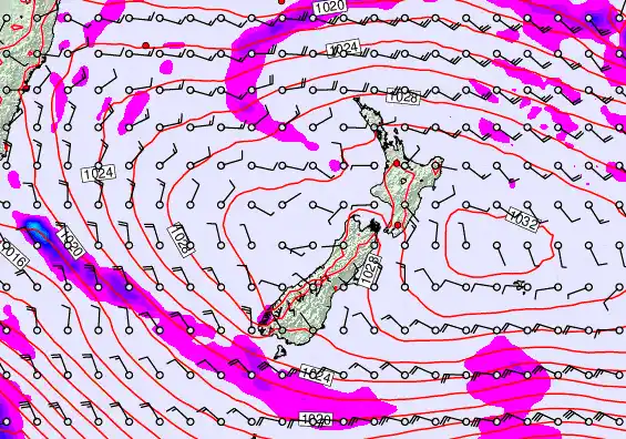 New Zealand forecast chart for Thursday, April 2nd, 2026 at 6:00 AM
