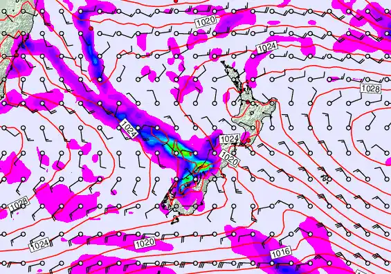 New Zealand forecast chart for Saturday, April 4th, 2026 at 12:00 AM