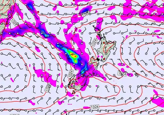 New Zealand forecast chart for Saturday, April 4th, 2026 at 12:00 PM