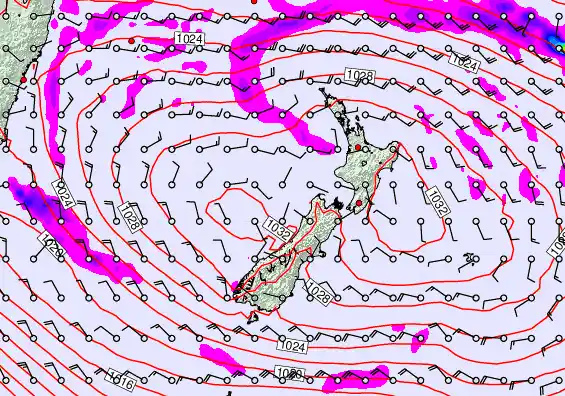 New Zealand forecast chart for Thursday, April 2nd, 2026 at 12:00 AM
