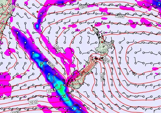 New Zealand forecast chart for Friday, April 3rd, 2026 at 6:00 AM