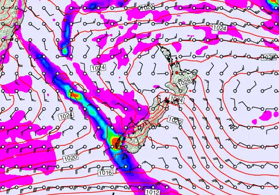 New Zealand forecast chart for Friday, April 3rd, 2026 at 12:00 PM