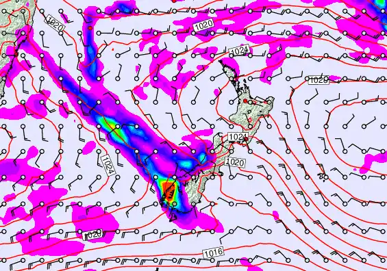 New Zealand forecast chart for Friday, April 3rd, 2026 at 6:00 PM