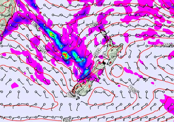 New Zealand forecast chart for Saturday, April 4th, 2026 at 6:00 PM