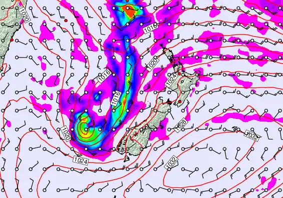 New Zealand forecast chart for Sunday, April 5th, 2026 at 6:00 PM