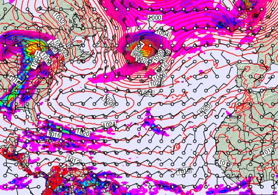 North Atlantic forecast chart for Sunday, April 5th, 2026 at 12:00 AM