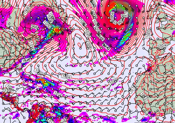 North Atlantic forecast chart for Monday, April 6th, 2026 at 12:00 AM