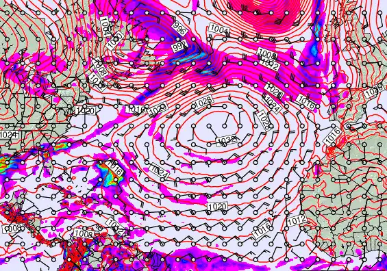 North Atlantic forecast chart for Tuesday, April 7th, 2026 at 12:00 AM